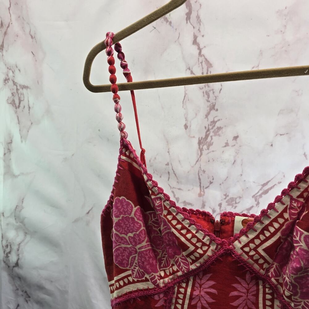 Farm Rio Dress Womens XL Linen Red Pink Summer Sunrise Tank Maxi - Picture 3 of 15